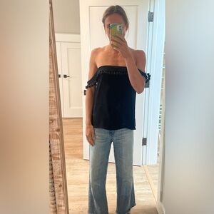 CAMI NYC Off-Shoulder Black silk top